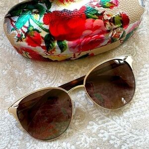 Brand New Furla Gold Tone Full Rim Round Cat Eye Sunglasses Tortoise Arms